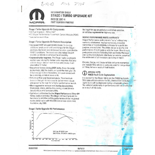 Mopar Stage 1 Turbo Upgrade Kit instructions preview