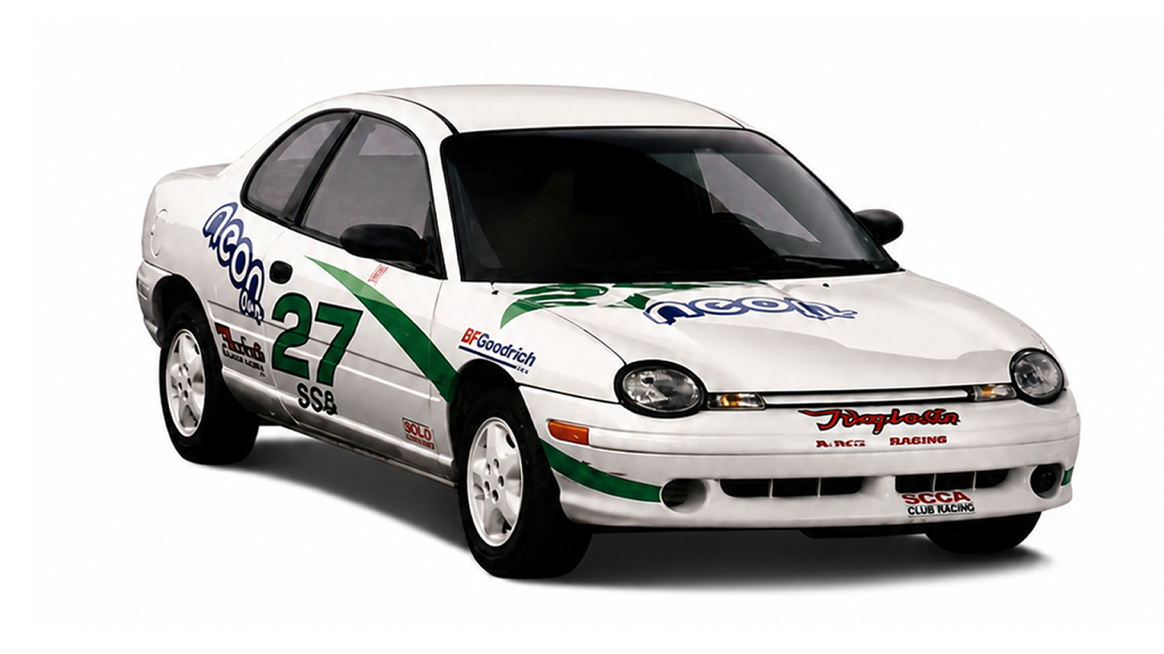White Dodge Neon ACR race car from period SCCA brochure